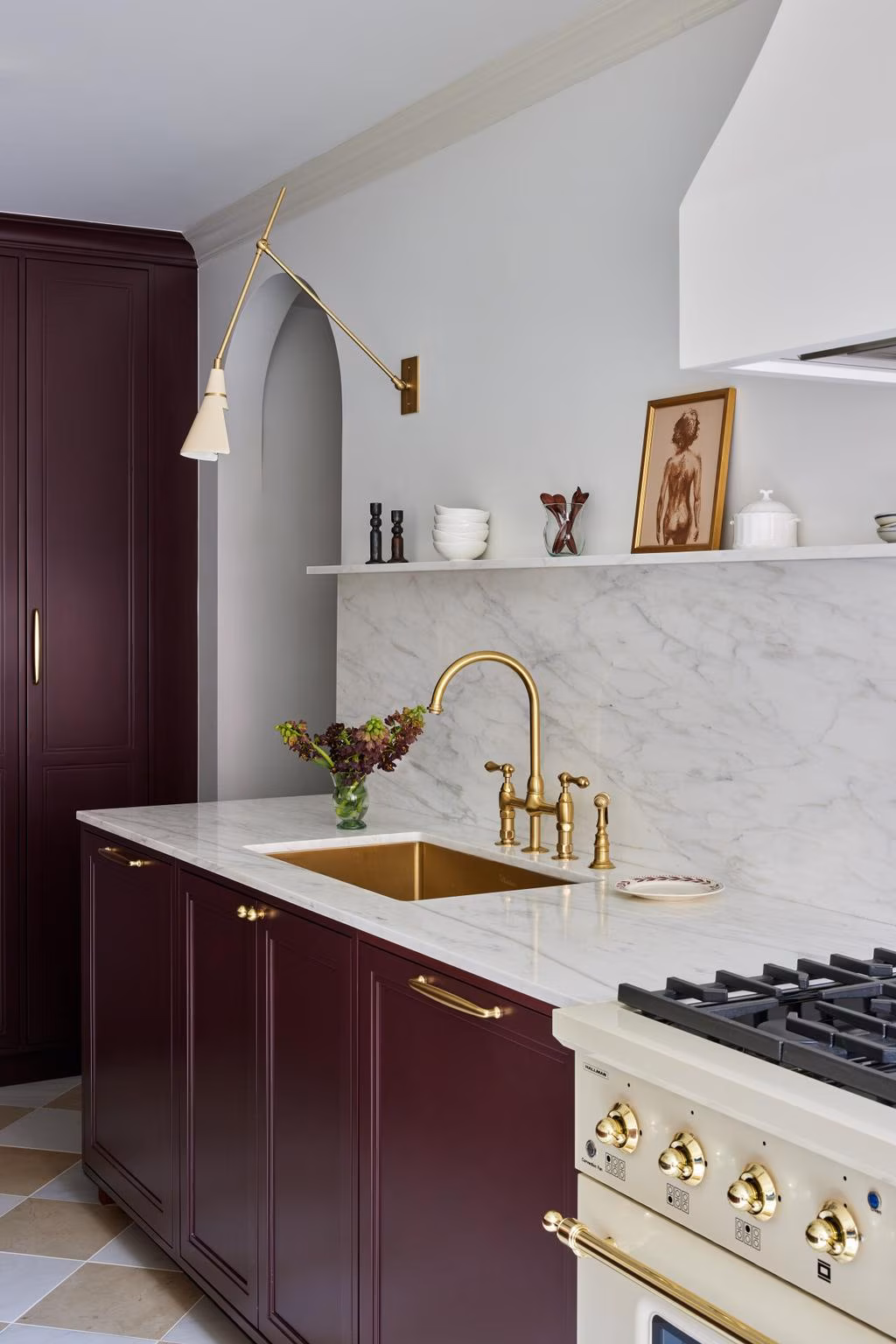 Hand-painted Delft tile backsplash by Petra Palumbo